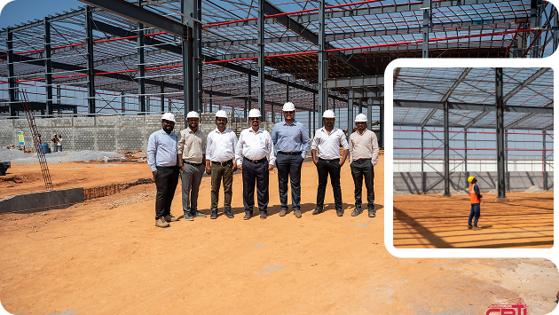 Construction site with team members